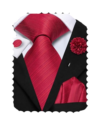 Image of Hi-Tie Men's Tie Lapel Pin Set Pocket Square Cufflinks Formal Woven Silk Tie Sets Wedding Party