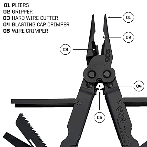 SOG PowerLock Multi-Tool- Compound Leverage Technology with EOD Crimper Device, 420 Stainless Steel Body, 18 Lightweight Specialty Tools (B61N-CP) , Black