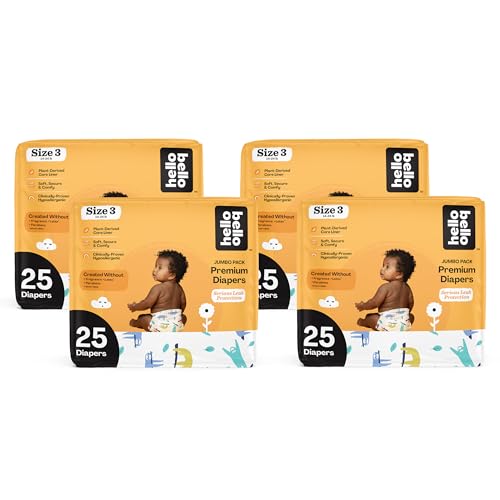 Image of Hello Bello Premium Baby Diapers Size 3 I 25 Count of Disposable, Extra-Absorbent, Hypoallergenic Baby Diapers with Snug and Comfort Fit I Sleepy Sloth (Pack of 4)