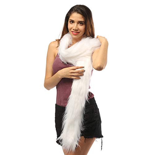JIRUIWENLed Scarf Light Up Boa Glow Fur Scarf Burning Man Costume Led Outfit Clothing Fashion Buner Style, White