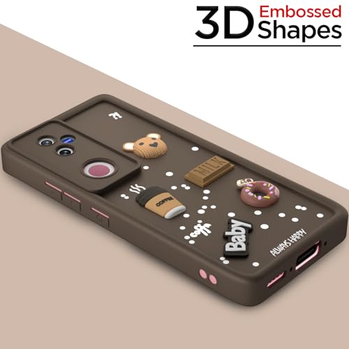 Image of Outlouders Back Cover for Vivo T4R 5G / iQoo Z10R 5G / Vivo V50 5G / V50e 5G | 3D Cartoon Cute Fun Bear | Silicone Full Body Protection Bumper Case (Brown)