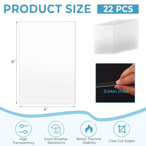 Image of TKOnline 22 PCS Plexiglass Sheets, 4 inch x 6 inch x 0.04 Clear PET Sheet Panels, Clear Acrylic Plastic Sheet for Picture Frame, Invitations, Poster Frames Plastic Board