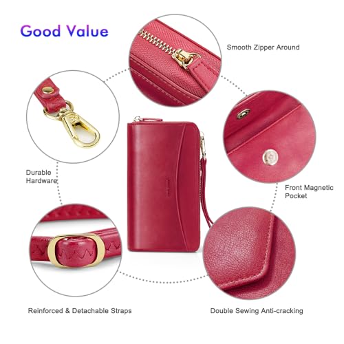Image of nuoku RFID Blocking Wristlet Wallet for Women, Zip-Around Crossbody Clutch with 2 Removable Straps