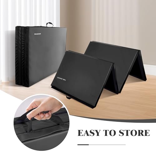 Folding Exercise Gymnastics Mat 4'x​8'x2" Gym Workout Mat with Carrying Handles High-Density Anti-Tear Portable Fitness Aerobics Mats for Home Gym Yoga Pilates Tumbling MMA Core Training, Multiple Colors4