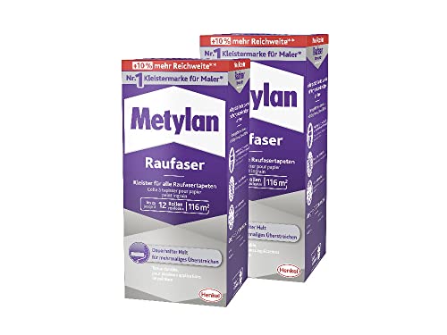 Metylan Raufaser, starker Tapetenkleister für Raufasertapete mit hoher Anfangsklebkraft, langlebiger & korrigierbarer Kleister mit Methylcellulose, 2x720g