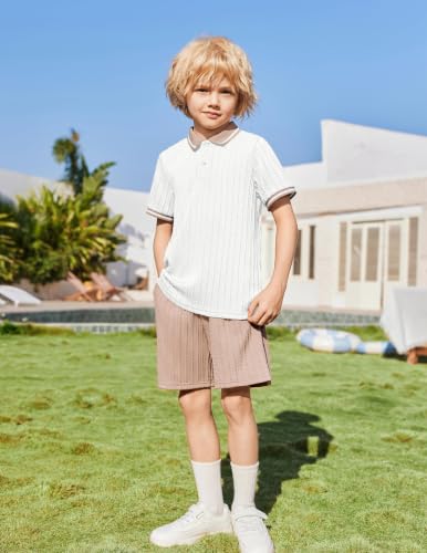 Image of Arshiner Boys 2 Piece Outfits Button Polo Shirt & Elastic Shorts 4-13 Years