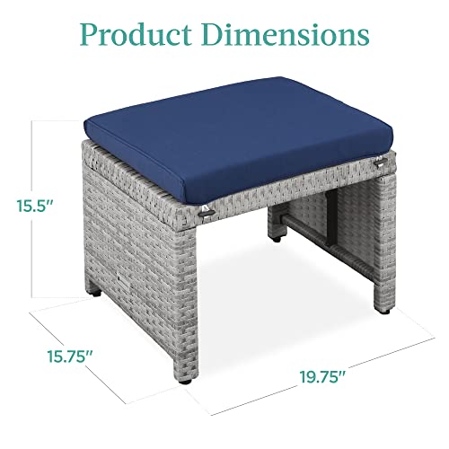 Best Choice Products Set Of 2 Wicker Ottomans, Multipurpose Outdoor Furniture For Patio, Backyard, Additional Seating, Footrest, Side Table W/Removable Cushions, Steel Frame - Gray/Navy #TOP6