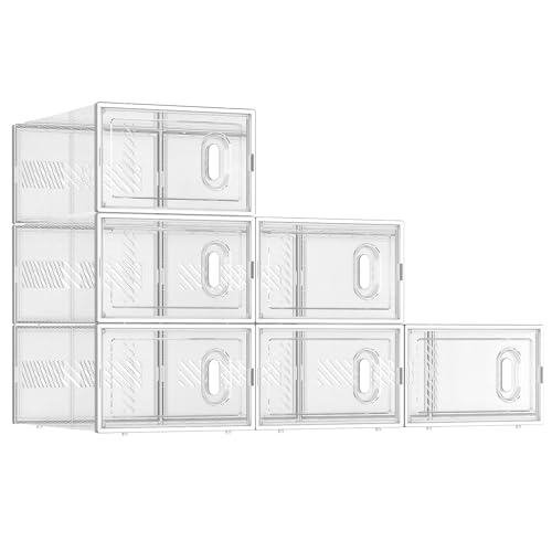 BALEINE 6 Pack Stackable Shoe Storage Boxes Fit Size 9, Thickened...