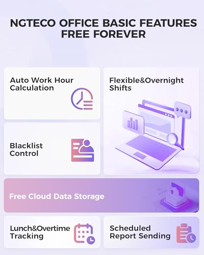 NGTeco Cloud-Based Time Clock, 4-in-1 Time Clocks for Employees Small Business with Face, Fingerprint, RFID, PIN, Remote Control Software & App, 2.4GHz WiFi, IC Cards, No Monthly Fee