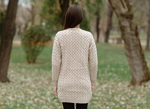 Image of SAOL Aran Coat for Women - Irish Open Front Fisherman Cardigan with Pockets - Merino Wool Made in Ireland