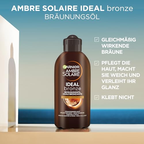 Garnier Bräunungsöl für vorgebräunte und dunkle Haut, Feuchtigkeitsspendendes Sonnenöl mit Kokosduft für intensive Bräune, Ambre Solaire Ideal Bronze, 1 x 200 ml 2