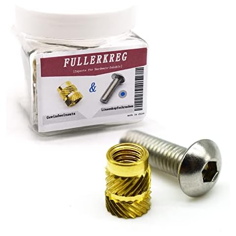 FULLERREG Threaded Insert M2.5 x 5.74 (70 Pieces) Brass - Heat or Ultrasonic in 3D Printing Parts + Panhead Screws with Hex Socket (ISK) M2.5 x 8 Stainless Steel A2 (Pack of 70) Cover