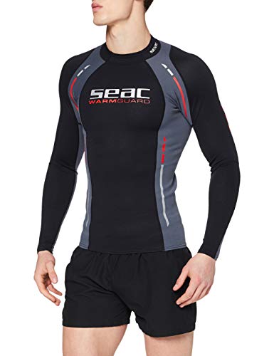 Seac Warm Guard Long - Chaleco protector térmico manga larga, para hombre, en neopreno de 0,5 mm, protector contra salpicaduras para el buceo y la natación anti-UV, Negro/Gris, M