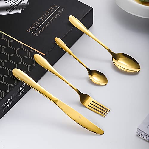 Gold Silverware Set, Avalon 24 Piece Flatware Set Service for 6, High Grade 18/10 Stainless Steel Cutlery Set, Mirror Polished, Dishwasher Safe