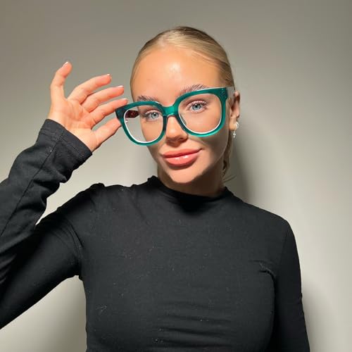 Image of Zeelool Unisex Retro Oversized Square Blue Light Blocking Glasses Harrell ZOP049594-01 Dark-Green