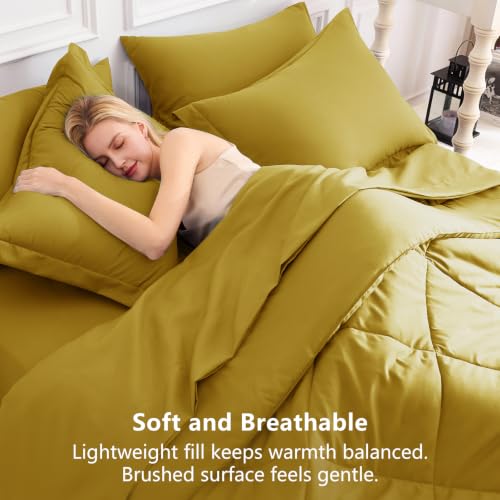 Image of CozyLux Full Size Comforter Sets Mustard Yellow - 7 Pieces Bed in a Bag Full, Luxury Soft Bed Set for All Seasons, Bedding Set with Down Alternative Comforter, Sheets, Pillowcases & Shams