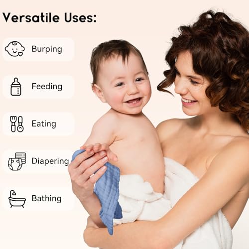 Image of Unnivoll Muslin Burp Cloths Baby 12''X12'', Baby Washcloths 6 Pack, 100% Cotton Baby Wash Cloths Absorbent and Soft for Newborn Infants Kids Boys Girls - Sapphire Blue