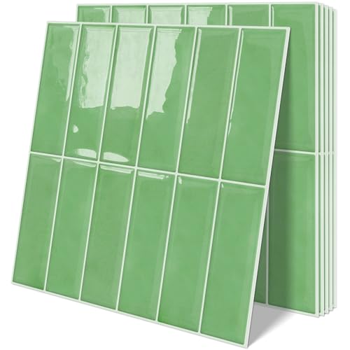 Tiwoos Baldosas Azulejos Adhesivos Cocina pared Autoadhesivo Ladrillo 3d Verde Claro (10-Piezas,30.5 x 30.5cm)