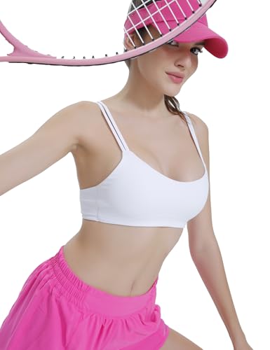 Image of Yoga Sports Workout Bras for Women Seamless Molded Cup Spaghetti Double Strap Bra Wirefree Scoop Neck Tank Top Bras