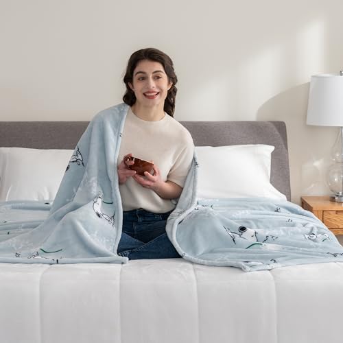 Image of Berkshire Blanket Peanuts VelvetLoft Cute Character Snoopy Plush Blanket,Peanuts Snoopy Make a Wish Spring Blue,King 90 in x 108 in (Official Peanuts Product)