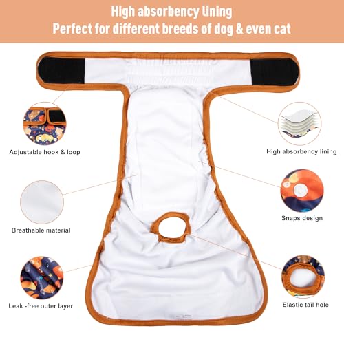Image of 5 Pack Washable Female Dog Diapers,Reusable Diaper for Doggie,Highly Absorbent Dog Diaper,Adjustable Leakproof Puppy Diapers Skirt for Heat,Incontinence,Period Doggy Nappies