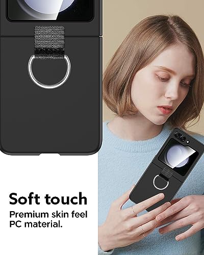 AICase for Samsung Galaxy Z Flip 5 Case with Ring, Protective Slim Thin Fit Women Girl Cute Phone Case for Samsung Galaxy Z Flip 5 5g, Black