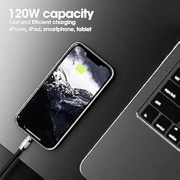 Image of 3 in 1 Fast Charging Data Cable, 120W Portable Charger Cord with USB Type-C, Light-ning & Micro-USB Port Compatible with, iPad, Smartphone, Tab and Other Devices - Black (DEC192)