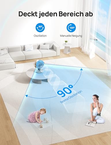 Dreo 28dB Leiser Smart Tischventilator für Schlafzimmer Büro, Ventilator mit Fernbedienung Kühlung 21M Windentfernung 4-Geschwindigstufe 5 Modi 12H Timer 90° Auto 120° Manuell oszillierend, Lynx S 3
