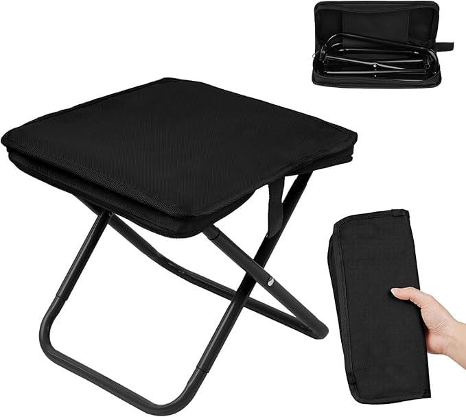 Folding Stool, Mini Outdoor Camping Stool, Portable Small Foldable Lightweight Hunting Seat with Zippered Carrying Bag, Folding Slacker Chairs for Fishing Travelling Picnics-image-18