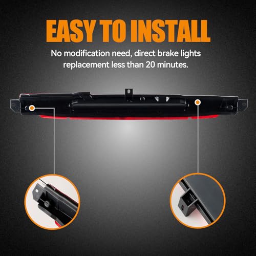 Image of Third 3rd Brake Light LED for 2002-2009 Chevy Trailblazer GMC Envoy, High Mount Rear Brake Lights Assembly for 04-07 Buick Rainier, Waterproof Center Cab Lamp Stop Light (Black)