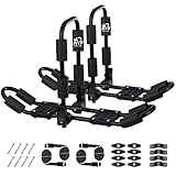 XGeek Kayak Roof Rack 4-in-1 Set of 2 for Kayak, Surfboard, Canoe and Ski Board Rooftop Mount Carrier Folding Adjustable Bilateral J-Style Rack on SUV, Car and Truck