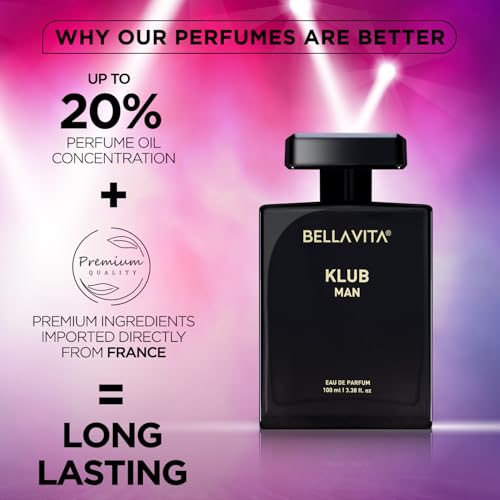 Image of Bella Vita Luxury KLUB | Long Lasting Eau De Parfum 100ml Perfume for Man | Lemon, Rose and Vanilla | Musky, Spicy and Woody Premium Fragrance for Men