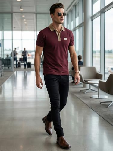Image of Veirdo Men's Polo T-Shirt Regular Fit, Half Sleeve Contrast Collar Tee, Solid Color Summer Wear, Comfortable Travel, Casual & Office Styling (Sizes S-2XL)