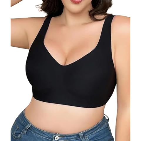 SHAPERX Bras for Women No Underwire Seamless Oversized Everyday Bra Comfort Wireless Padded Soft Support Bras, SZ8026-Black-M Cover