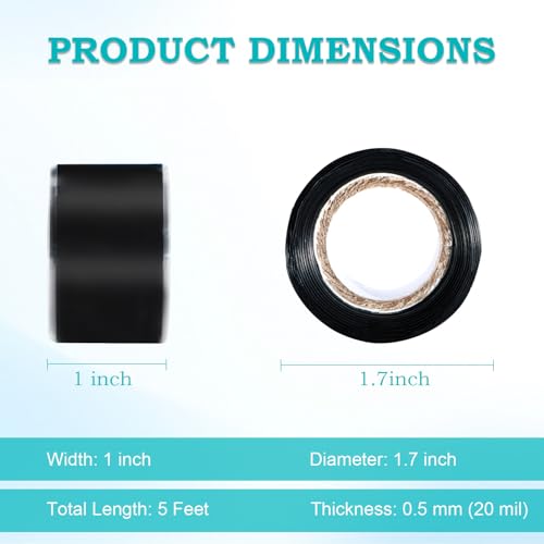 Image of Self Fusing Silicone Tape 2 Rolls 1 in x 5' Black Waterproof Rubber Leak Proof Sealing Rubber Self-amalgamating Tape for Emergency Hot and Cold Water Pipe Repairs and Tool Fixation