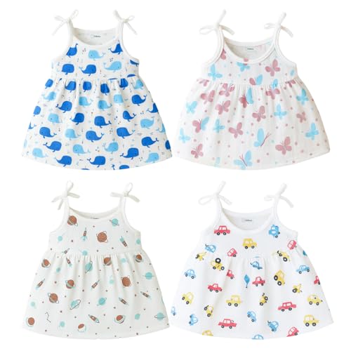 Image of Kidbea Muslin Frock for Baby Girls | Cotton Dress for Newborn Babies | Sleeveless, Tie-Up Shoulders Summer Wear Clothes