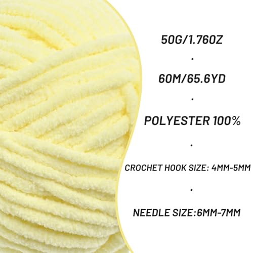 Image of 2 Pack Fluffy Velvet Yarn for Crocheting,Baby Blanket Yarn for Crocheting Soft,100g(131yds) Amigurumi Yarns,Plush Chenille Crochet Yarns,Puzzle Yarn for Crochet Weaving Craft(2 Lemon Yellow)