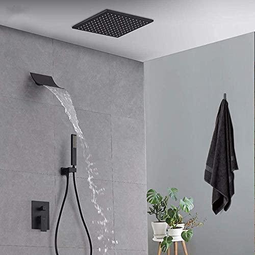 LISHEUK Juego de Ducha empotrada ultradelgada Negra de 25 cm: Cabezal de Ducha Tipo Lluvia de Alta presión y Mezclador, Elegante Grifo de baño para duchas lujosas Tipo SPA.