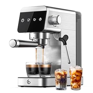 AMZCHEF Siebträgermaschine 20 Bar mit LED-Anzeige Home 2-in-1 Espressomaschine mit 1,2L abnehmbarem Tank für Zuhause Geschenke Kompakte Edelstahl Latte Maschine,1350W