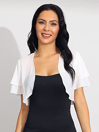 Simsly White Chiffon Shrugs For Evening Dresses Sheer Bolero Jacket Cardigan Front Top Sheer Cardigan Top For Women And Girls #TOP3