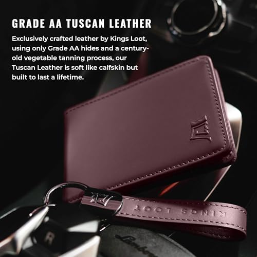 Image of Kings Loot Wallet for Men | Minimalist Slim RFID Blocking Leather Design with Cash Pocket & Card Pull Strap | Holds 1-12 Cards | Stylish & Durable Wallets (Berrywood)