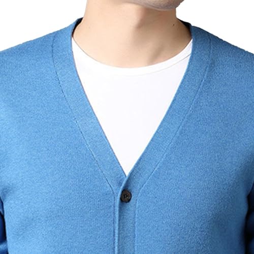Mens V Neck Slim Cardigans Long Sleeve Button Down Casual Knitted Sweater Basic Designed Cotton Pockets Cardigan (Light Blue,165)4