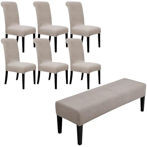 SPRINGRICO Slipcover Bundle Products, Dining Room Chair Covers Set of 6, Dining Bench Cover Stretch, Washable Chair & Bench Slipcovers (S3-Taupe) Cover