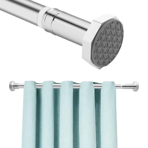 DEWEL Stainless Steel Shower Curtain Pole, 130-230cm Extendable No Drill Shower Curtain Rod Net Voile Curtains Rail, Telescopic Shower Rail Tension Curtain Pole for Bathroom Kitchen Bedroom, Silver