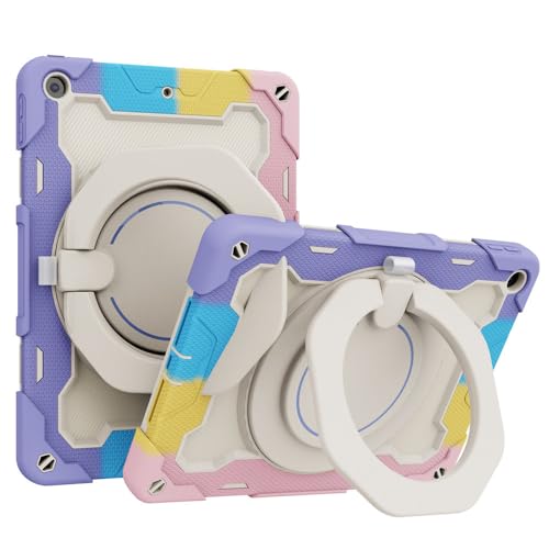 Funda para iPad 10.2 JZ rosa con anillo giratorio y correa ajustable para niños y estudiantes