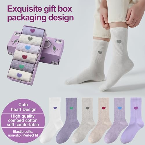 Image of inhees Women's Cotton Crew Socks - 6Pairs Above Ankle Fun Cute Heart Bootie Dress Socks - Gifts for Mother /Her