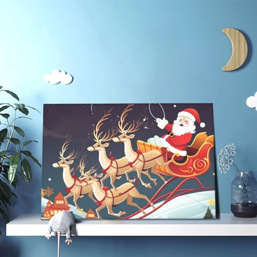 Père Noël et renne sur tableau décoratif moderne 30x45cm - 5