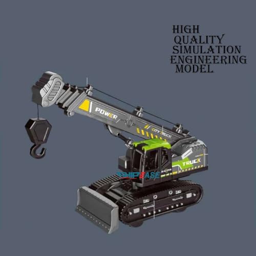 Image of Friction Powered Lifting Crane Toy for Kids Boys Girls 360 Degree Rotating Crawler Crane Model Toy with Bulldozer Excavator Construction Truck Pull Back Vehicle