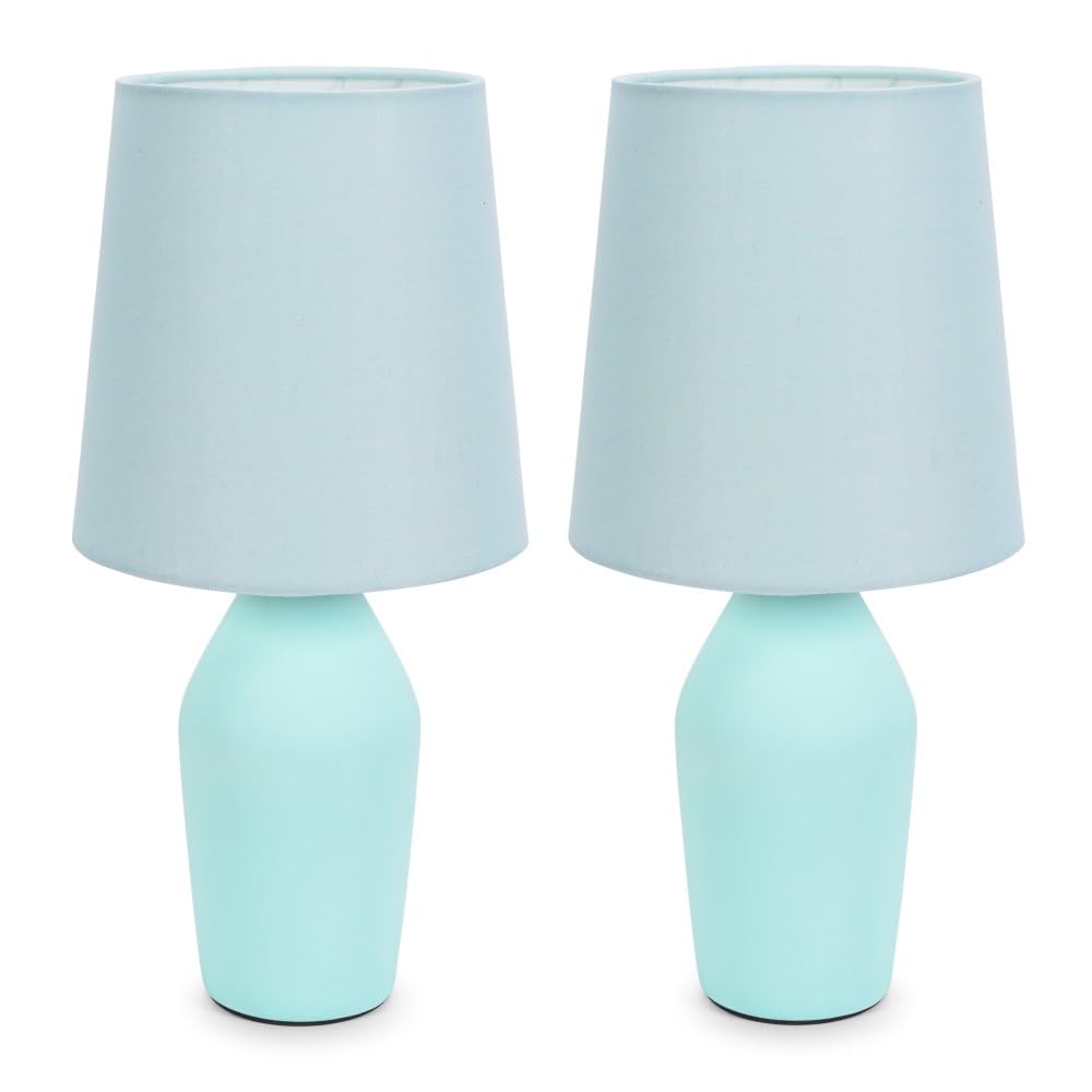 ValueLights Arlo Set of 2 Duck Egg Blue Ceramic LED Table Lamp