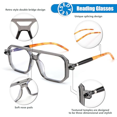 Image of FEISEDY Vintage Square Blue Light Blocking Reading Glasses Women Men B0090 | 70s Flat Aviator Glasses,Aviator readers